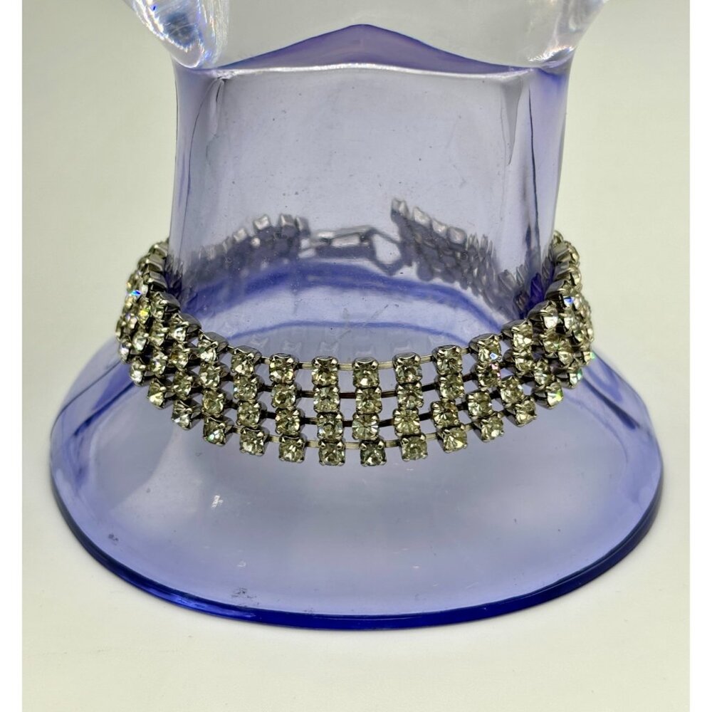 La Rel 1950-60s Rhinestone Bracelet-Prong Set 4-Row Clear Crystals